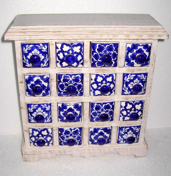 Picture of Chest 16X Drawers White/Blue - GZC086