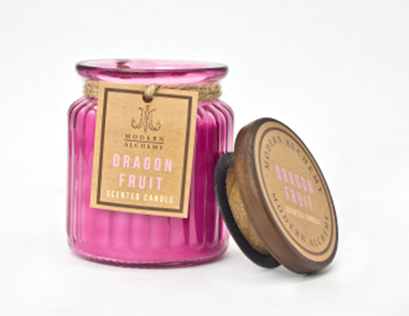 Picture of DLMA0328 - 7.5 OZ  APOTHECARY RIBBED - DRAGON FRUIT CANDLE