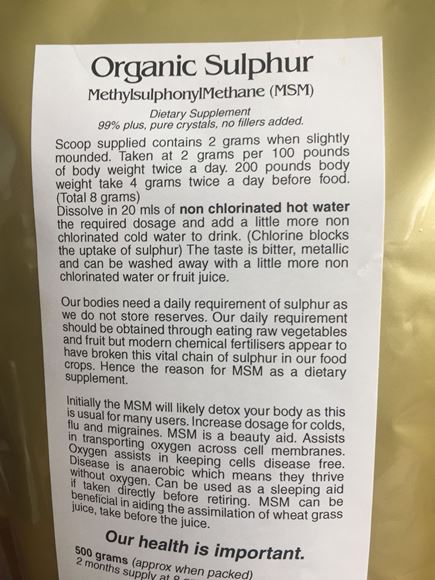 Picture of 500g Pure MSM (Pure Sulfur)