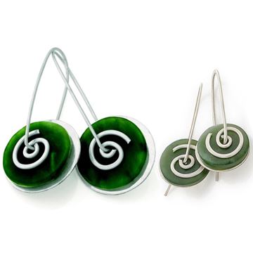 Picture of Silver Greenstone Spiral Drops Earrings