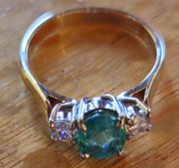 Picture of Emerald and Diamond 3 Stone Handcrafted Ring