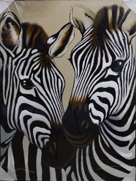 Picture of Canvas Oil Painting - Two Zebras