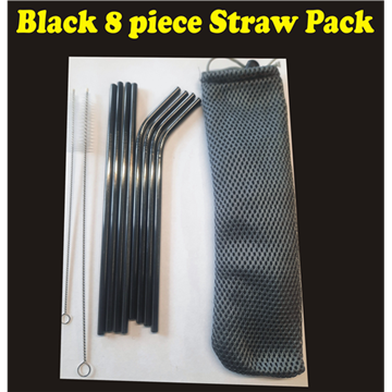 Picture of 8 piece straw pack BLACK + 2 free cleaning brushes, free carry bag and free courier
