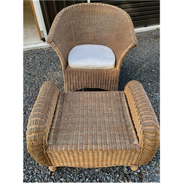 Picture of Indoor Cane armchair with seat pad and matching footstool