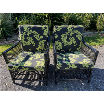 Picture of Orient Bay black occasional chair with newly upholstered seat cushions