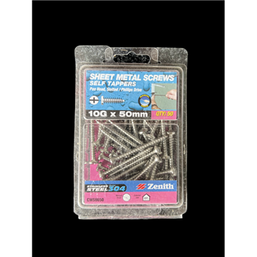 Picture of Zenith 10G x 50mm Stainless Steel Countersunk Head Sheet Metal Screws - 50 Pack