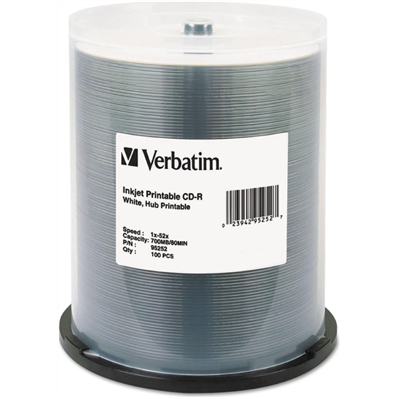 Picture of Verbatim CD-R 700MB 52x White Wide Inkjet - 100 Pack
