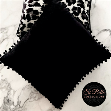 Picture of Si Belle Collections - Black Beauty Velvet Pom-Pom Cushion Cover - Delivery Included