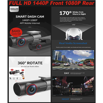 Picture of Dash Cam 1440 front and 1080 rear, 32gig sd card, free shipping